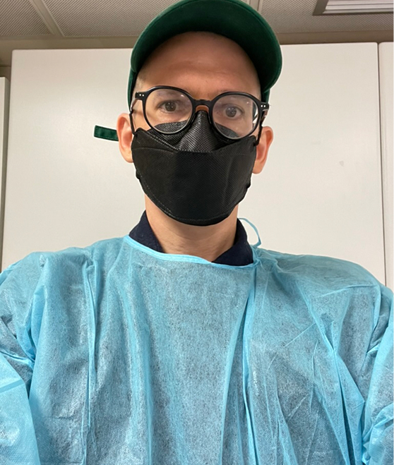 Roby in clinical testing gear